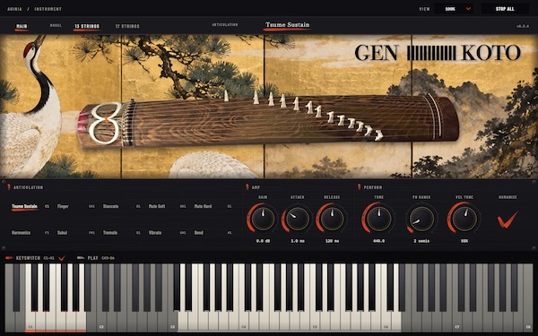 TAKUMI Audio Plugins「GEN lllllllllllll KOTO」13弦・17弦の箏を収録!爪弾き・指弾き・トレモロなど多彩な奏法を再現する和楽器音源|DTMプラグインセール