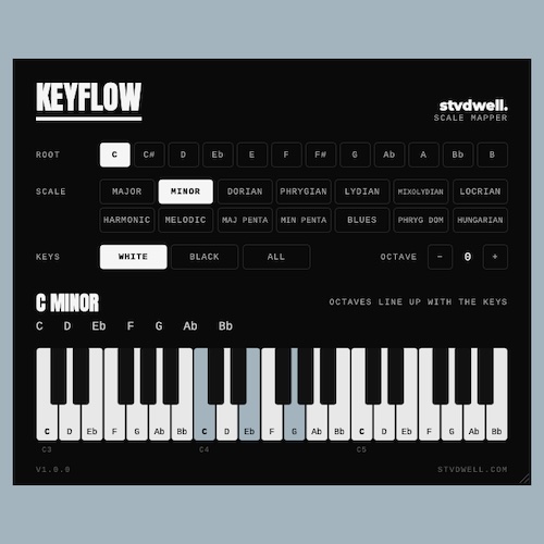 stvdwell「KeyFlow」白鍵だけで14種類のスケールを演奏できる無料MIDIエフェクト！メロディ・コード制作をサポート｜DTMプラグインセール