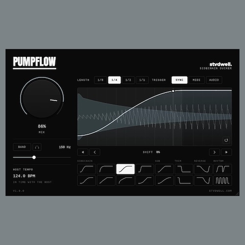 stvdwell「PumpFlow」16種類のカーブでキックに合わせたダッキングを実現！サイドチェイン設定なしでベースやパッドの音量を調整できる無料プラグイン｜DTMプラグインセール