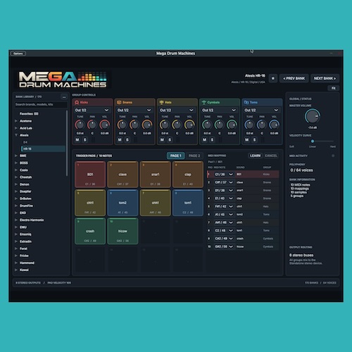 Autodafe「Mega Drum Machines 2」170種類のヴィンテージドラムマシンを収録した無料ドラム音源！音色調整やマルチアウトにも対応｜DTMプラグインセール