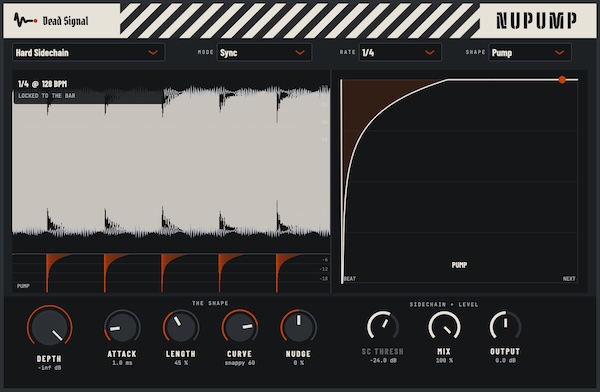 Dead Signal Audio「NuPump」キックに合わせたポンピング効果を手軽に作れる無料サイドチェインプラグイン！4種類の波形とテンポ同期でリズミカルな音量変化を演出｜DTMプラグインセール