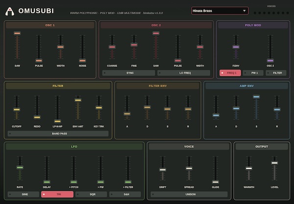 hirokutsu「OMusubi」温かいパッドから金属的なベル、うなるリードまで!ポリモジュレーション搭載の無料8音ポリシンセ|DTMプラグインセール