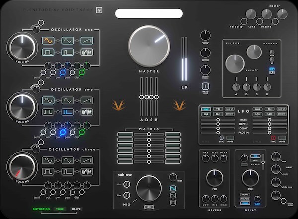 Void Enemy「Plenitude」3基のオシレーターと6種類の波形で多彩な音作りができる無料シンセサイザー！フィルターやエフェクトも搭載｜DTMプラグインセール