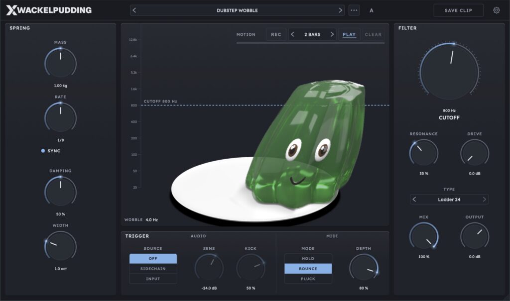 Kreuzberg Audio「WACKELPUDDING」バネと重りの物理シミュレーションで揺れるワブルフィルター！ベースやドラムに独特の動きを加える無料エフェクト｜DTMプラグインセール
