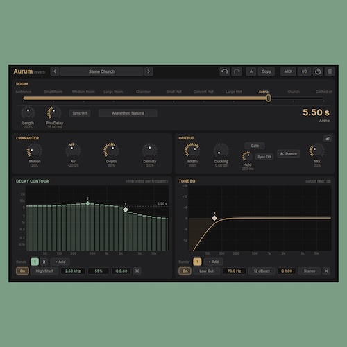 Verdalis「Aurum Reverb」周波数ごとに残響時間を調整できる無料リバーブプラグイン！自然なルームから壮大な大聖堂まで多彩な空間を表現｜DTMプラグインセール