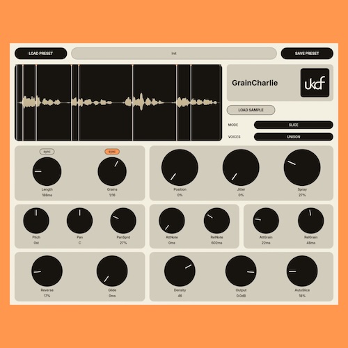 knowdatfeel「GrainCharlie v2」サンプルを細かな粒子に分解して新しい音色を生み出す無料グラニュラーシンセサイザー！スライス編集やMIDI演奏にも対応｜DTMプラグインセール