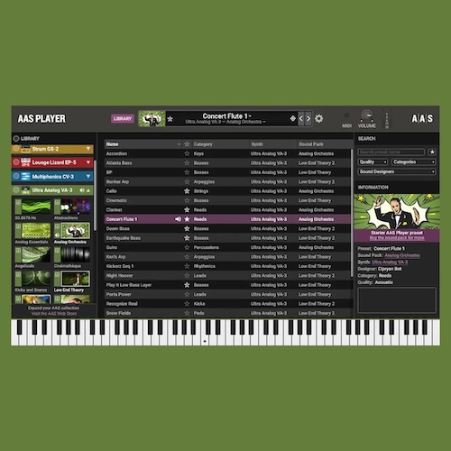 Applied Acoustics Systems「AAS Player」シンセ本体がなくてもサウンドパックを演奏できる！650種類以上の無料サウンドを備えた音源プレイヤー｜DTMプラグインセール