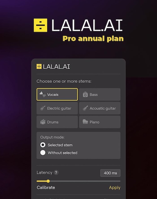 LALAL.AI「VST Plugin」AIで楽曲からボーカル・ドラム・ベースなどを分離・除去！DAW上でステム分離やノイズ除去ができる音楽制作プラグイン｜DTMプラグインセール