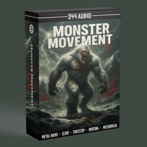 344 Audio「Monster Movement」モンスターの重い足音や金属製の手足の動き、粘液を伴う移動音など23種類を収録した映画・ゲーム向け効果音ライブラリ｜DTMプラグインセール