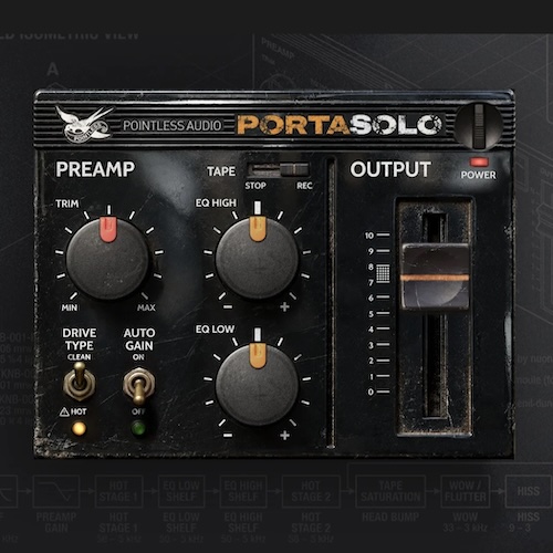 Pointless Audio「PortaSolo」1987年製カセットレコーダーのアナログ回路を再現！温かみのある歪みやテープ特有の揺らぎを加えられる無料エフェクトプラグイン｜DTMプラグインセール