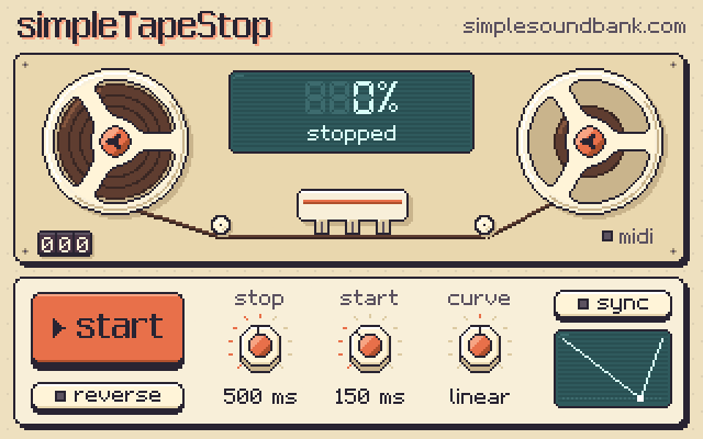 simpleSoundbank「simpleTapeStop」テープの停止・再生をリアルに再現!減速・加速・逆再生を自由にコントロールできる無料テープストップエフェクト|DTMプラグインセール