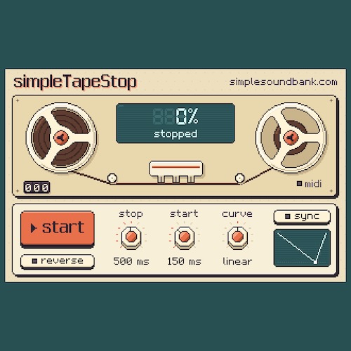 simpleSoundbank「simpleTapeStop」テープの停止・再生をリアルに再現！減速・加速・逆再生を自由にコントロールできる無料テープストップエフェクト｜DTMプラグインセール