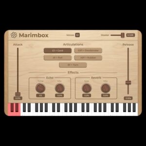 Hivetune「Marimbox」アコースティックマリンバの温かみある木製打楽器サウンドを再現！4種類の奏法と内蔵エフェクトを備えた無料音源プラグイン｜DTMプラグインセール